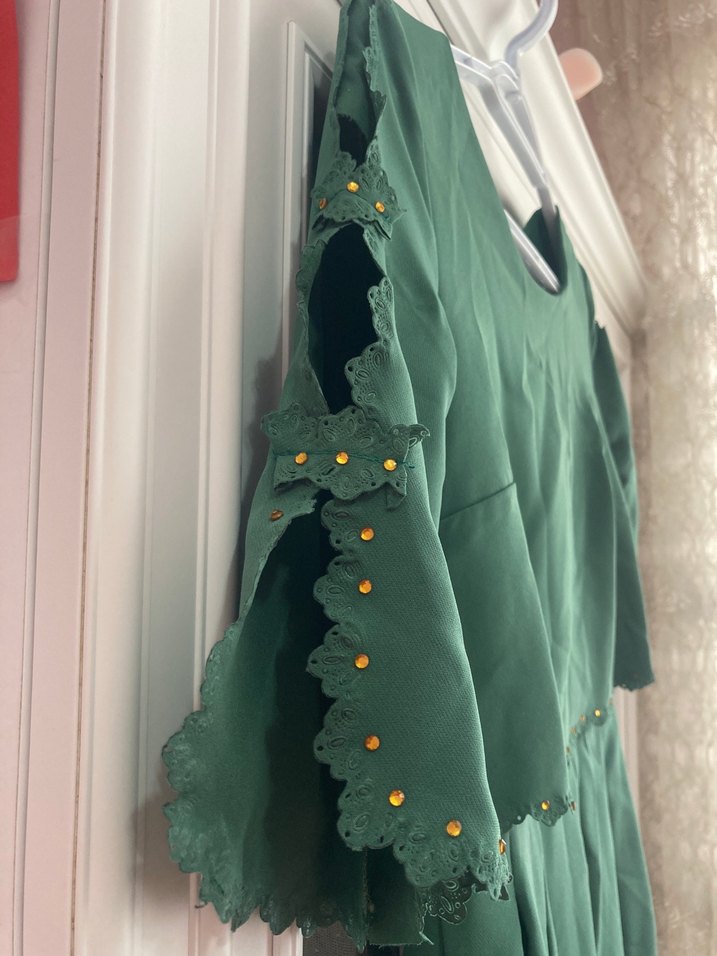 Vintage Yeşil Midi Elbise - Görsel 2