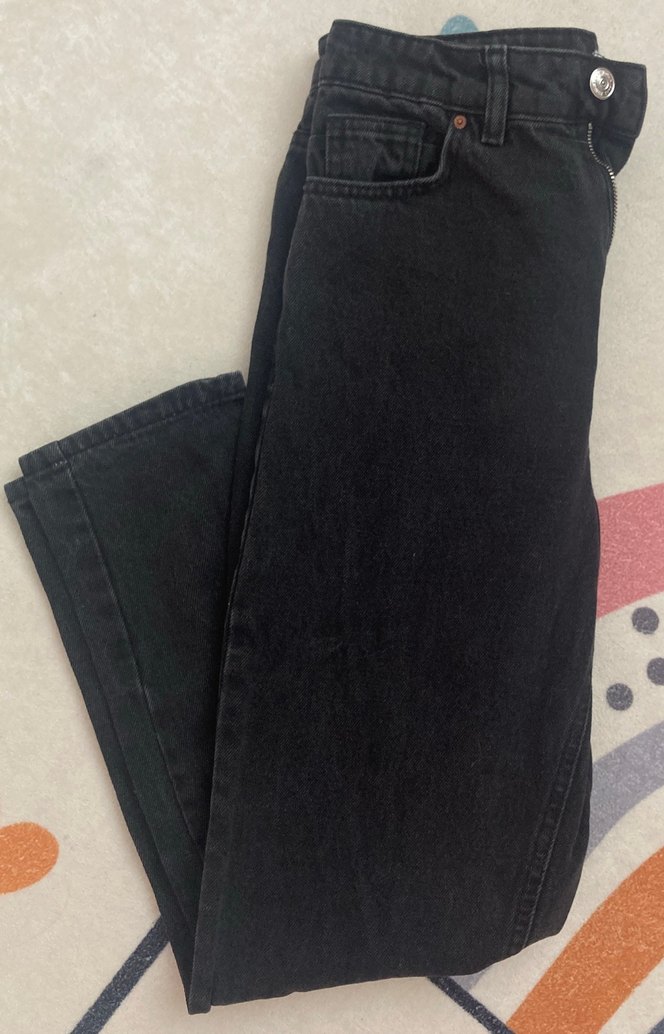 Yüksek Bel Gri Mom Jean Kot Pantolon - Görsel 3