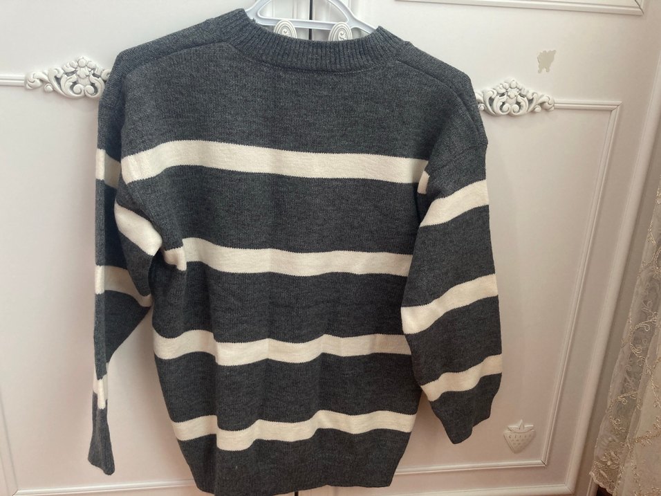 Gri Çizgili Örgü Kadın Kazak - Görsel 2