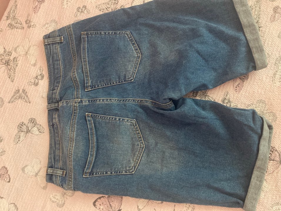 Kadın Mavi Rahat Kesim Midi Kot Şort - Görsel 5