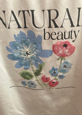 Beyaz Baskılı Kız Tişörtü, Pamuk, Kısa Kollu - Görsel 3