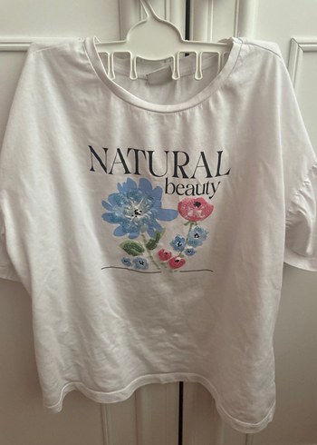 Beyaz Baskılı Kız Tişörtü, Pamuk, Kısa Kollu - Görsel 2