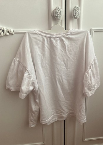 Beyaz Baskılı Kız Tişörtü, Pamuk, Kısa Kollu - Görsel 4