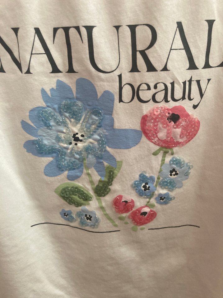 Beyaz Baskılı Kız Tişörtü, Pamuk, Kısa Kollu - Görsel 3