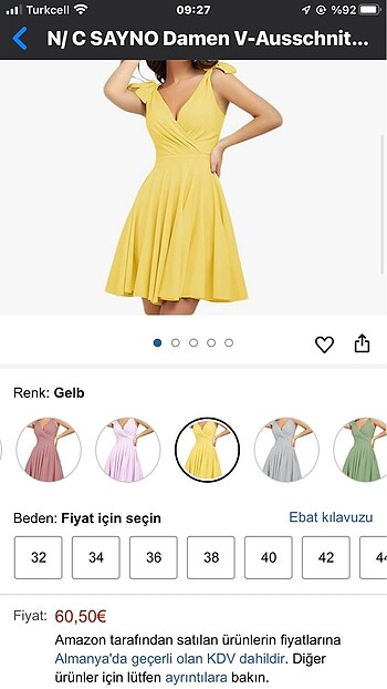 m Beden sarı Renk Sarı mini elbise