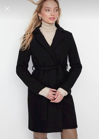 Siyah kaşe Kaban kemerli - Görsel 3