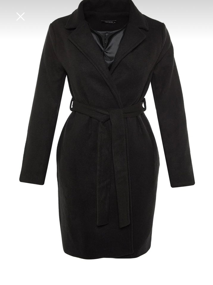 Siyah kaşe Kaban kemerli - Görsel 2