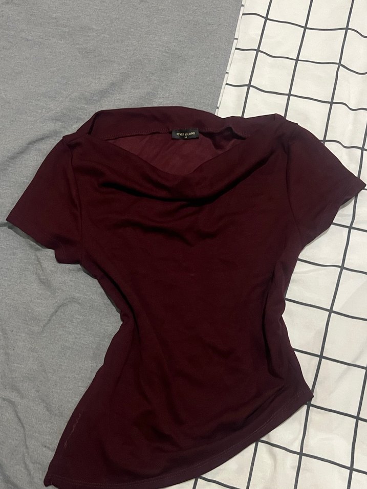 Drapeli bordo kadın Bluz - Görsel 2