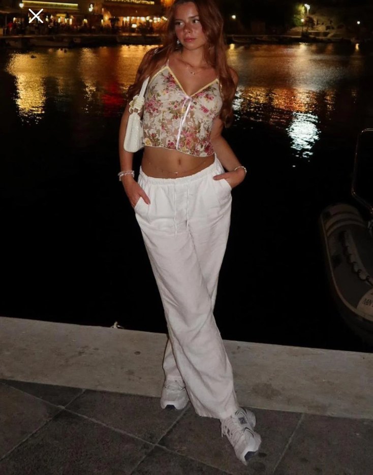 Beyaz Rahat Kesim Keten Kadın Pantolon - Görsel 3