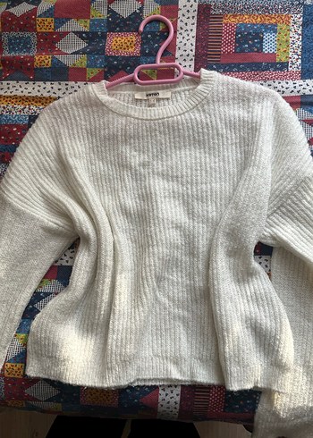 Beyaz Oversize Kadın Triko Kazak - Görsel 3