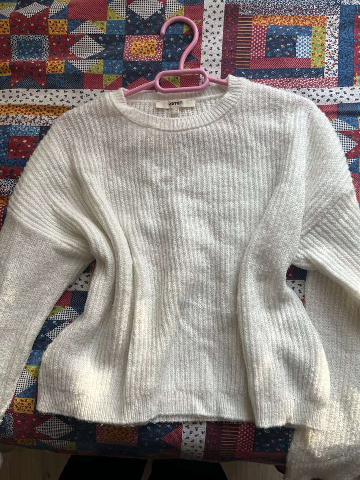 Beyaz Oversize Kadın Triko Kazak - Görsel 3