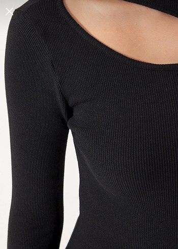 Siyah boyun detaylı fitilli örme bluz - Görsel 5