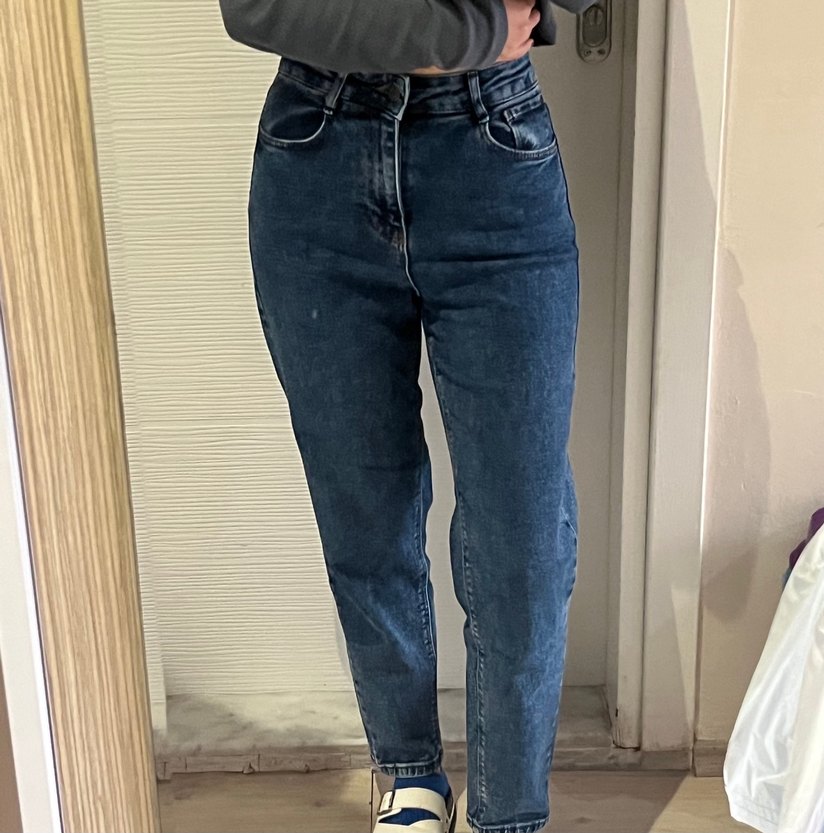 koyu mavi yüksek bel jean - Görsel 2