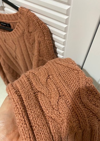 Kahverengi Örgü Salaş Kadın Kazak - Görsel 3