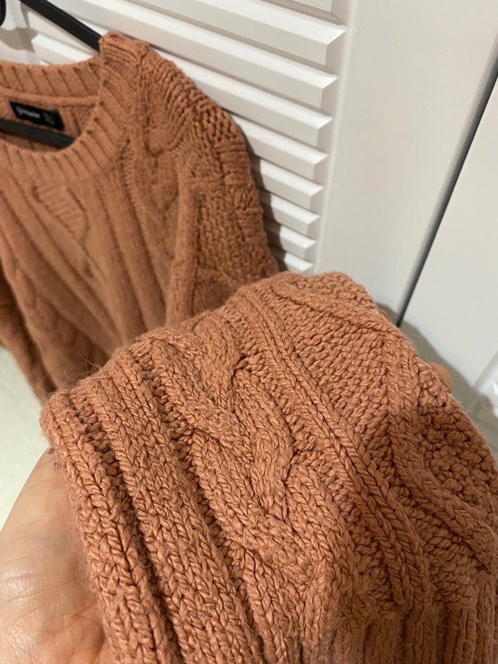 Kahverengi Örgü Salaş Kadın Kazak - Görsel 3