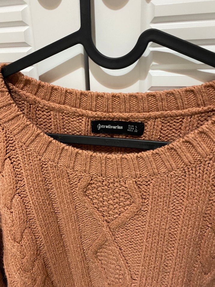 Kahverengi Örgü Salaş Kadın Kazak - Görsel 2