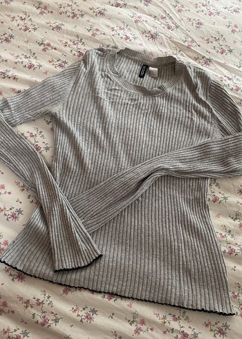 Gri Triko Uzun Kollu Kadın Kazak - Görsel 3