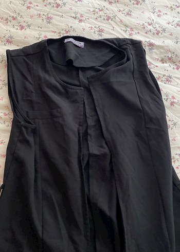 Drapeli Siyah Uzun Kadın Kumaş yelek - Görsel 2