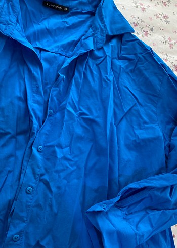 Mavi Salaş Keten Kadın Gömlek - Görsel 3