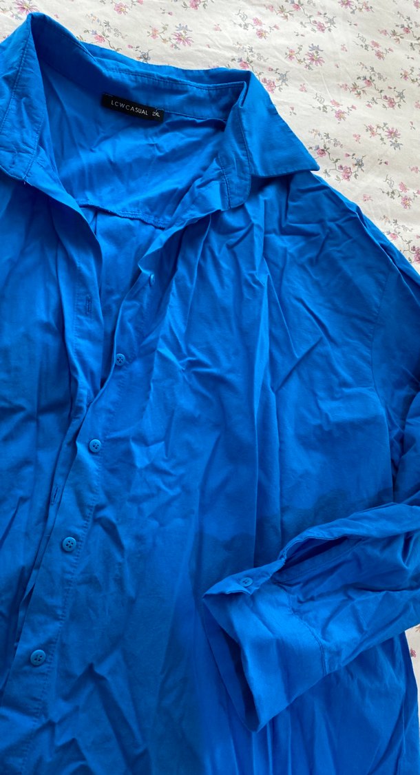 Mavi Salaş Keten Kadın Gömlek - Görsel 3