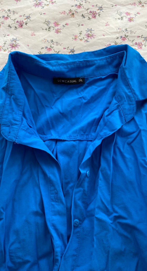 Mavi Salaş Keten Kadın Gömlek - Görsel 2