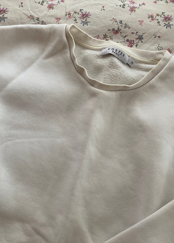 Beyaz Kadın Pamuklu Sweatshirt - Görsel 2