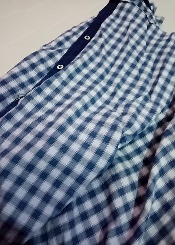 Düğmeli Erkek Gömlek,uzun Kollu, mavi Kareli - Görsel 8