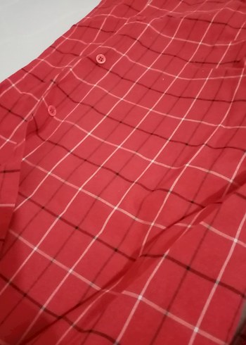 Erkek Kırmızı Kareli Uzun Kollu Gömlek - Görsel 4