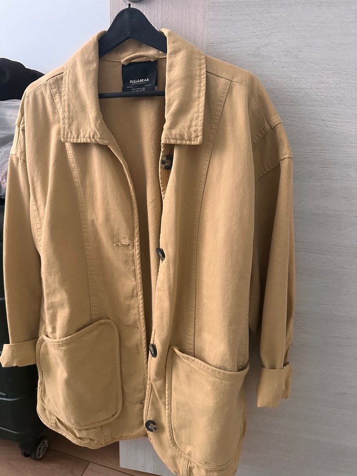 Düğmeli Bej Midi Keten Kadın Ceket - Görsel 2