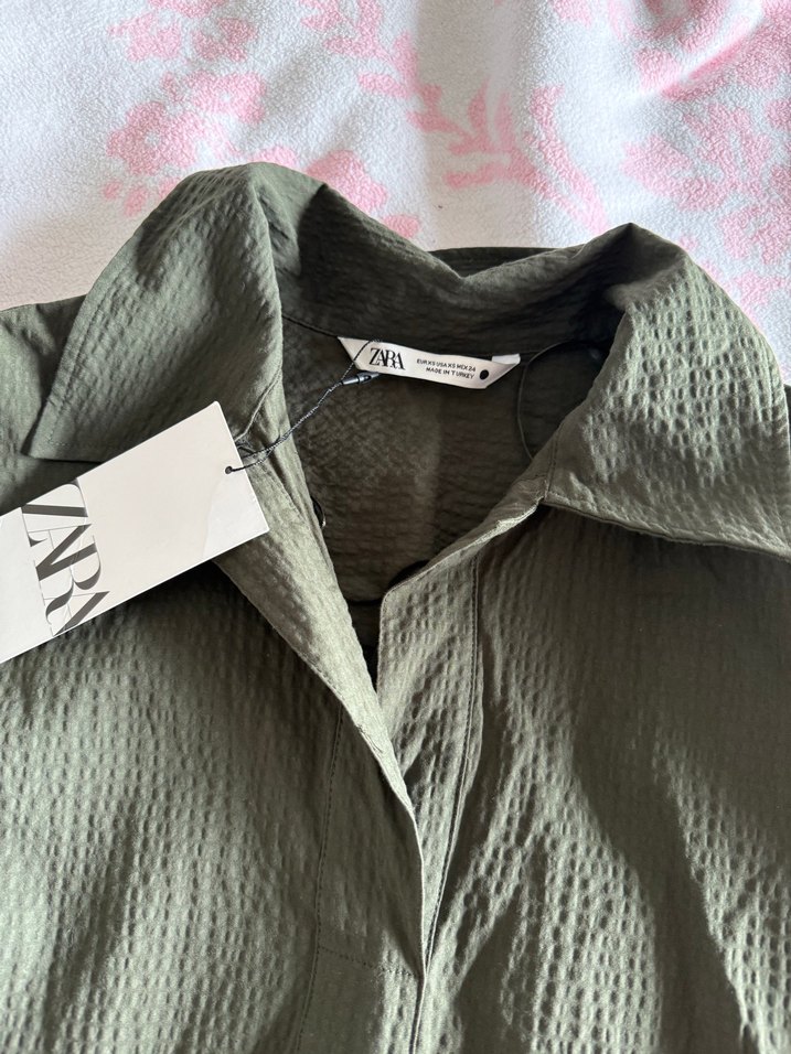 Kadın V Yaka Düğmeli Keten Gömlek - Görsel 2