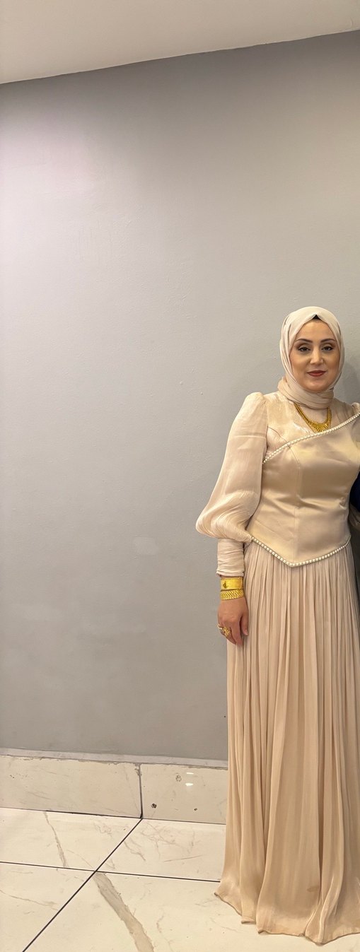 Uzun Bej Drapeli Kadın Abiye Elbise 40 42 beden uyumlu - Görsel 4