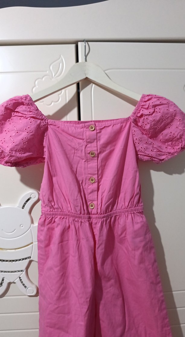 Kız Çocuk Pembe Düğmeli Pamuklu Tulum - Görsel 2