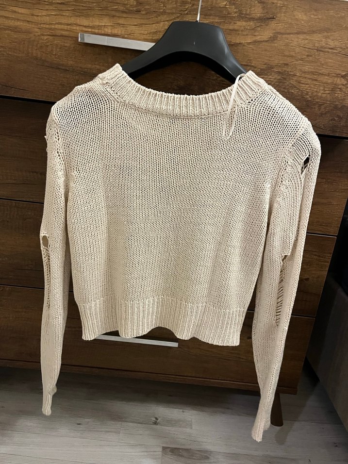 Bej örgü Kazak koton - Görsel 4