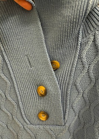 Mavi Örgü Kadın Triko Kazak - Görsel 3