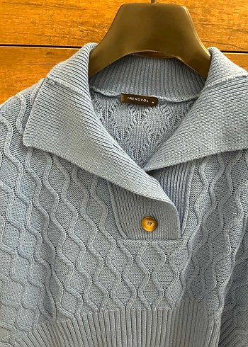 Mavi Örgü Kadın Triko Kazak - Görsel 2