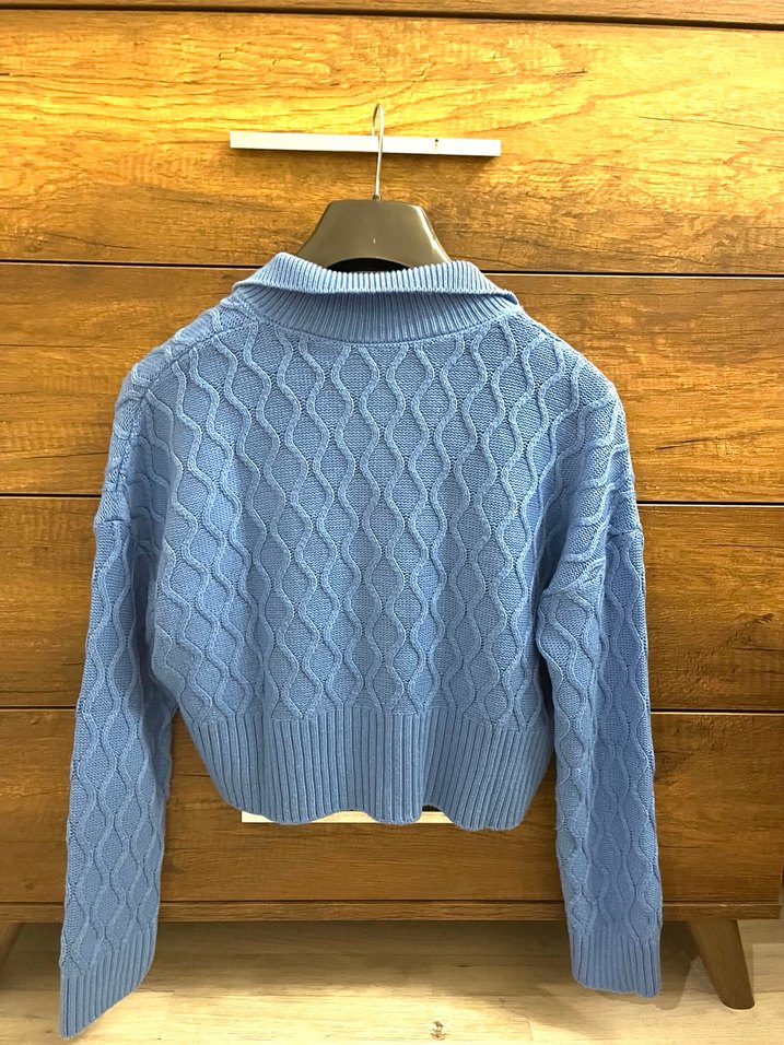 Mavi Örgü Kadın Triko Kazak - Görsel 4