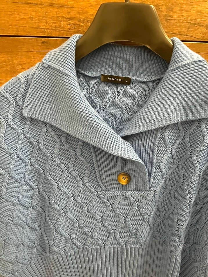 Mavi Örgü Kadın Triko Kazak - Görsel 2