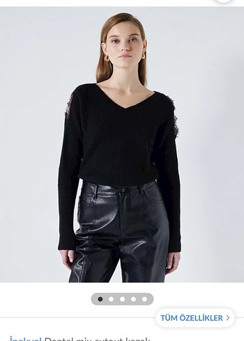 İpekyol Siyah Dantel Detaylı V Yaka Kazak - Görsel 2