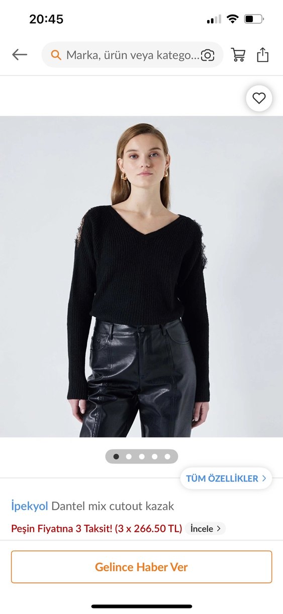 İpekyol Siyah Dantel Detaylı V Yaka Kazak - Görsel 2