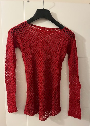Koyu Kırmızı Örgü Kadın Kazak - Görsel 2
