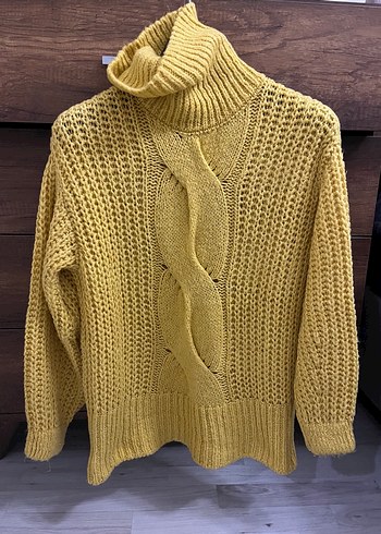 Sarı Bohem Örgü Balıkçı Yaka Kazak - Görsel 2