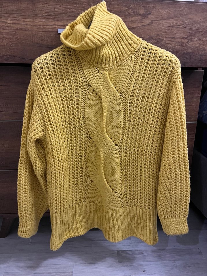 Sarı Bohem Örgü Balıkçı Yaka Kazak - Görsel 2