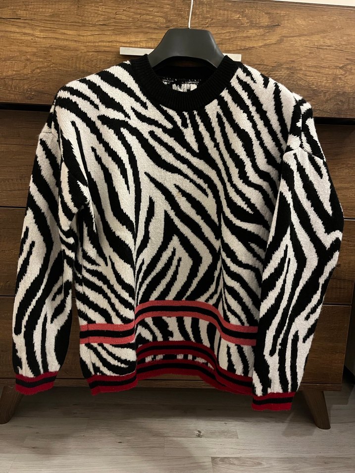 Zebra Desenli Kadın Triko Kazak - Görsel 2