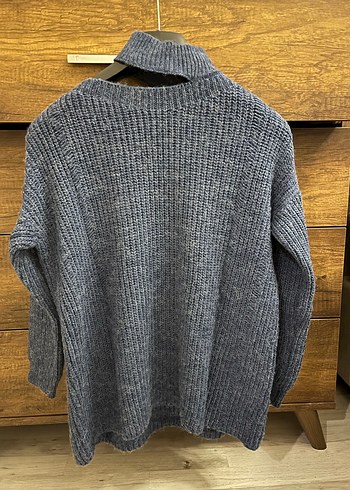 Mavi Yaka detaylı Örgü Kadın Kazak - Görsel 2