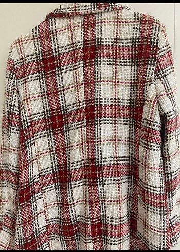 Kadın Kırmızı Ekose Midi Blazer - Görsel 2