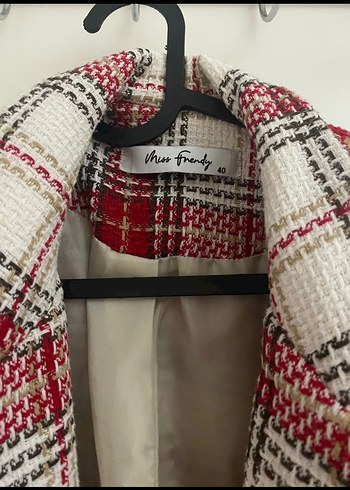 Kadın Kırmızı Ekose Midi Blazer - Görsel 3