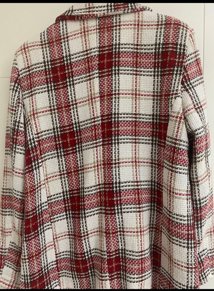 Kadın Kırmızı Ekose Midi Blazer - Görsel 2