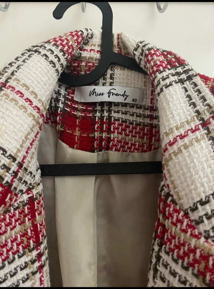 Kadın Kırmızı Ekose Midi Blazer - Görsel 3