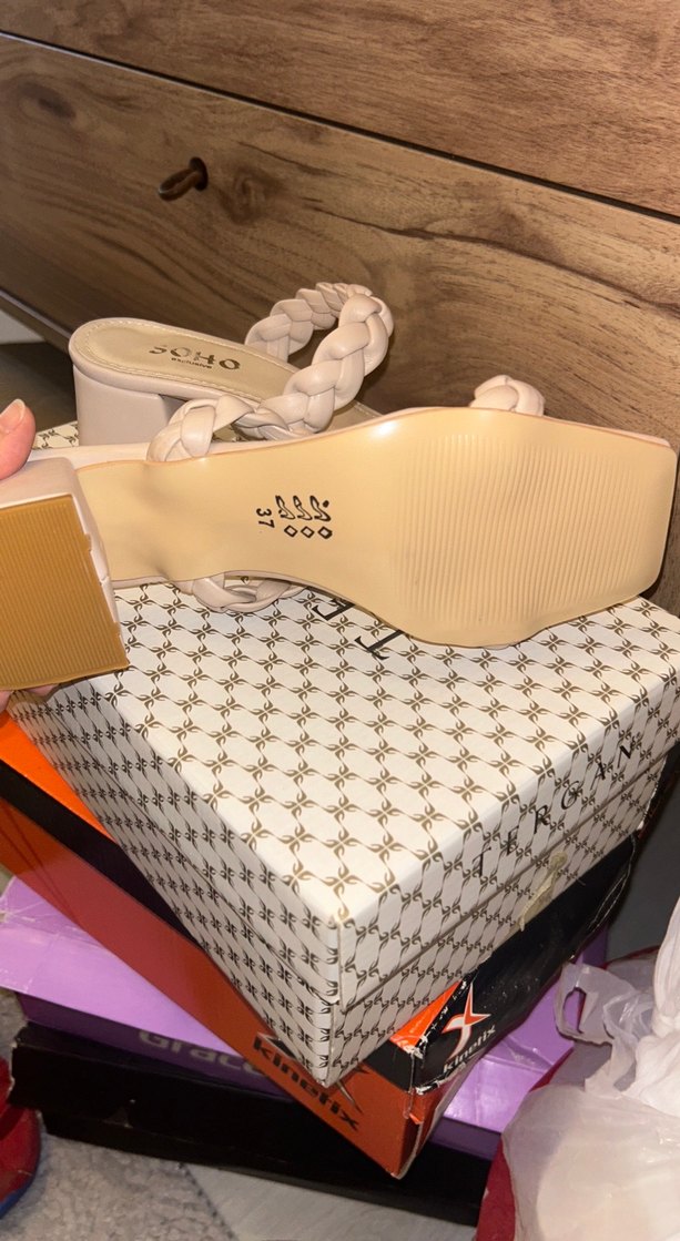 Bej Örgü Detaylı Kadın Topuklu Terlik - Görsel 3