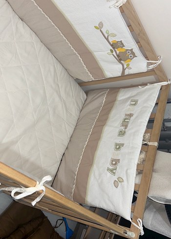 Natural Ahşap sallanan Bebek Beşiği döşeği ve koruma takımı - Görsel 3